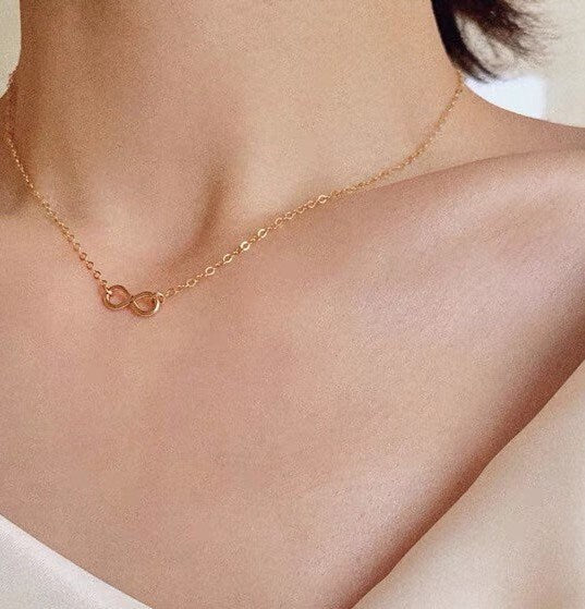 14K gold filled infinity necklace. Adjustable necklace. Minimalist necklace. Delicate necklace. 925 sterling sliver.