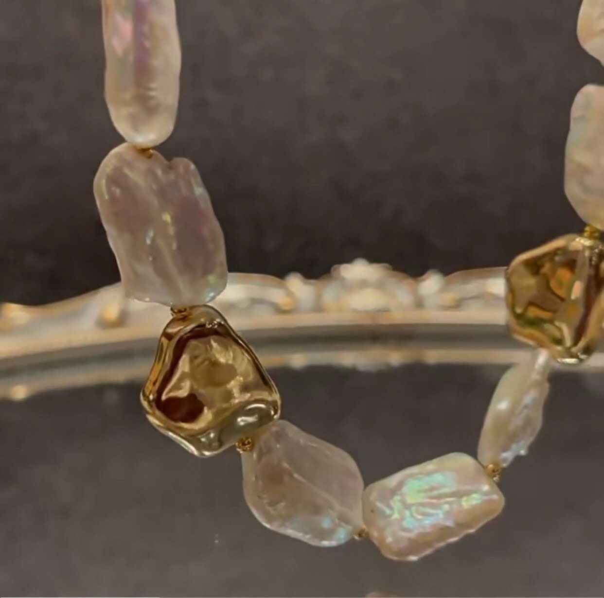 Freshwater baroque rectangular pearl nugget toggle necklace. High luster baroque pearl necklace. Chunky necklace. Gift for her.