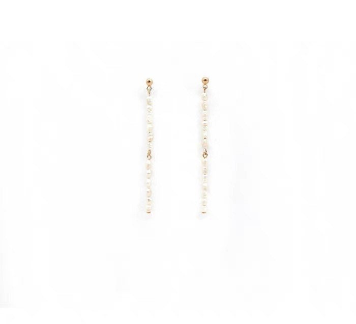14K gold filled freshwater tiny pearl dangle stud earring. Minimalist clip on earrings. Bridal earrings. Bridesmaid gift.