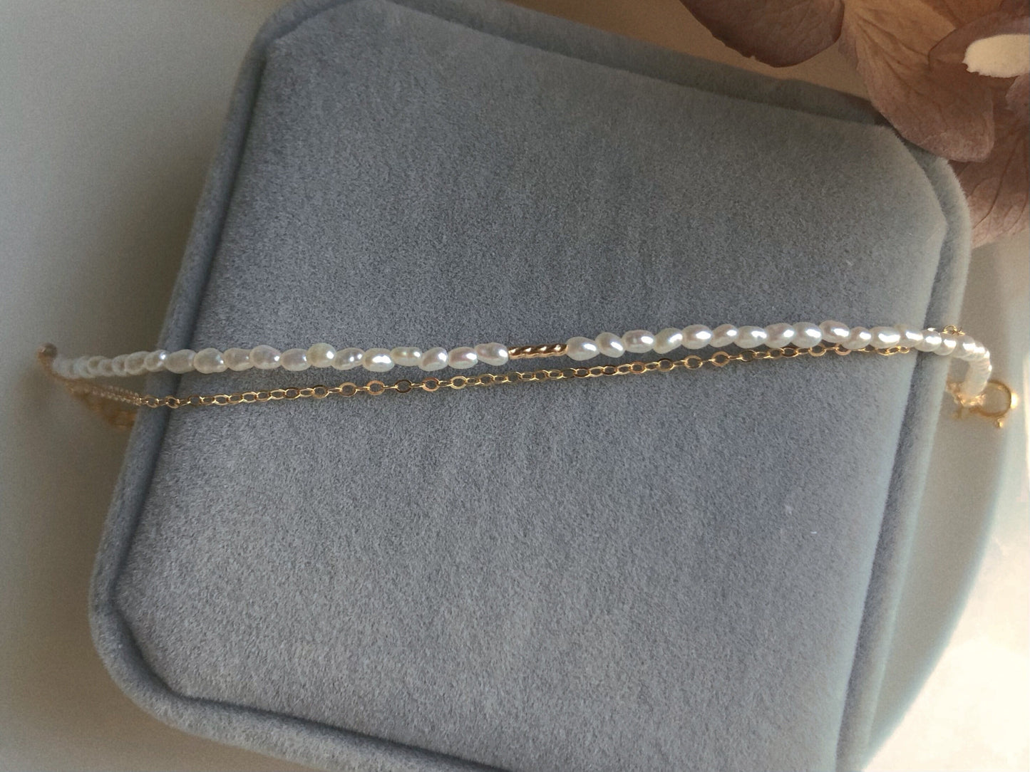 14K gold filled Layered tiny Genuine pearl elegant bracelet. stacking bracelet. Dainty bracelet. Minimalist bracelet. Gift for her.