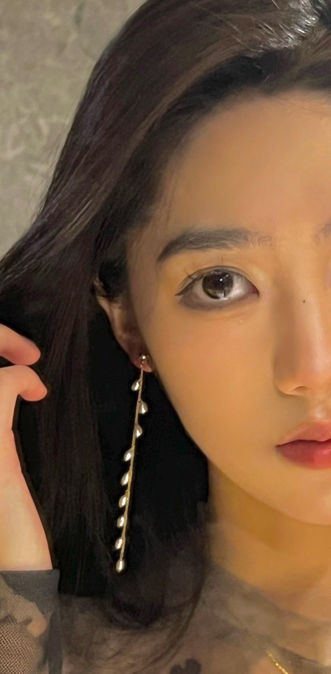 14K gold filled stud long chain dangle pearl earring. Fleurette earring. Bridesmaid gift. Boho wedding pearl earring. Bridal earring.