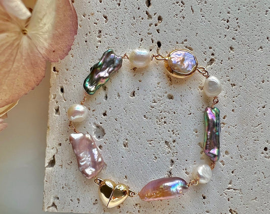 Multiple-color freshwater baroque pearl bracelet