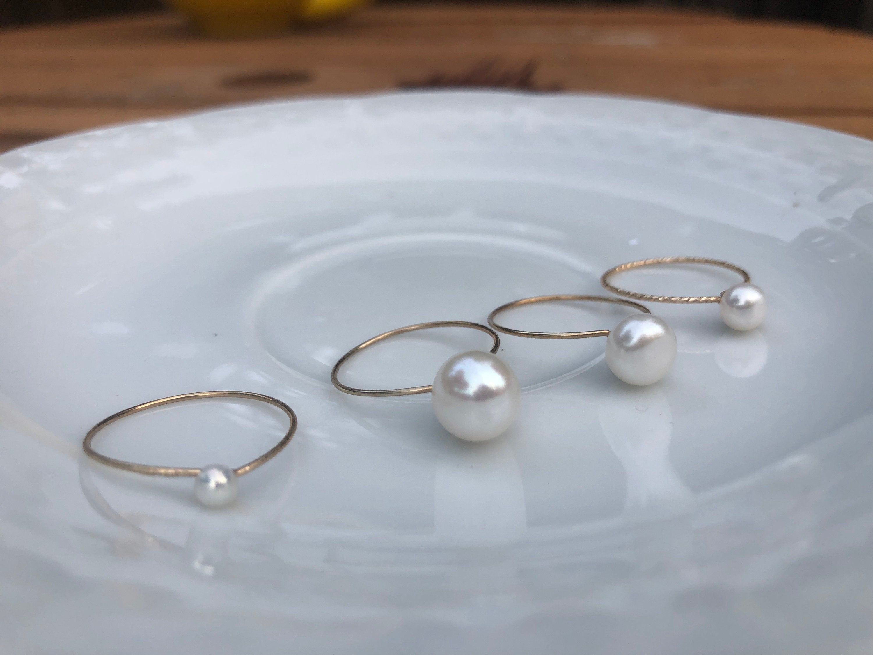 14K Gold filled natural pearl dainty ring. High luster ring.  Simple gold ring. Metallic reflection ring