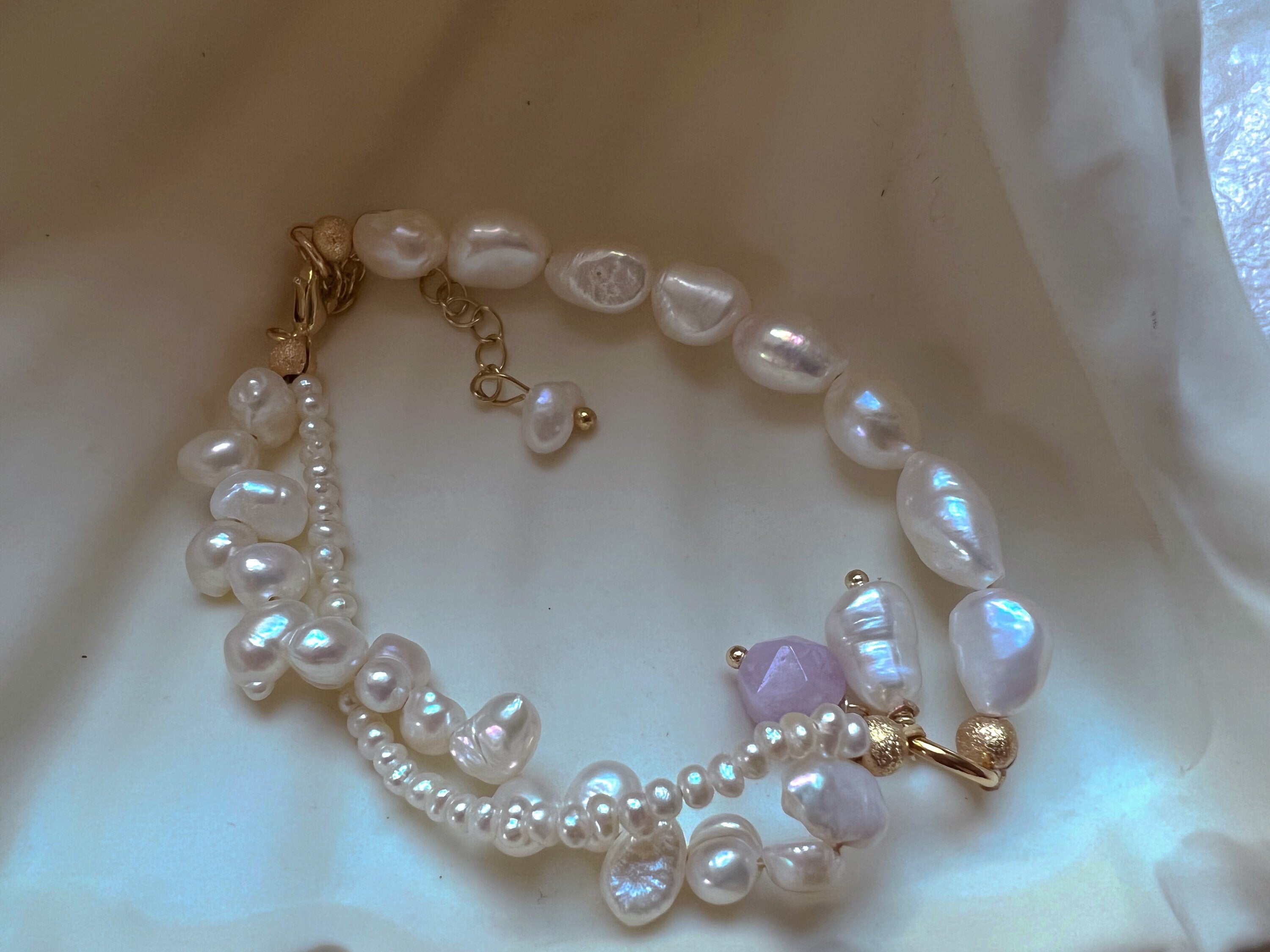 Baroque different shape freshwater pearl Dangle gemstone bracelet. Baroque pearl bracelet. Adorable bracelet. Boho bracelet. Valentines gift