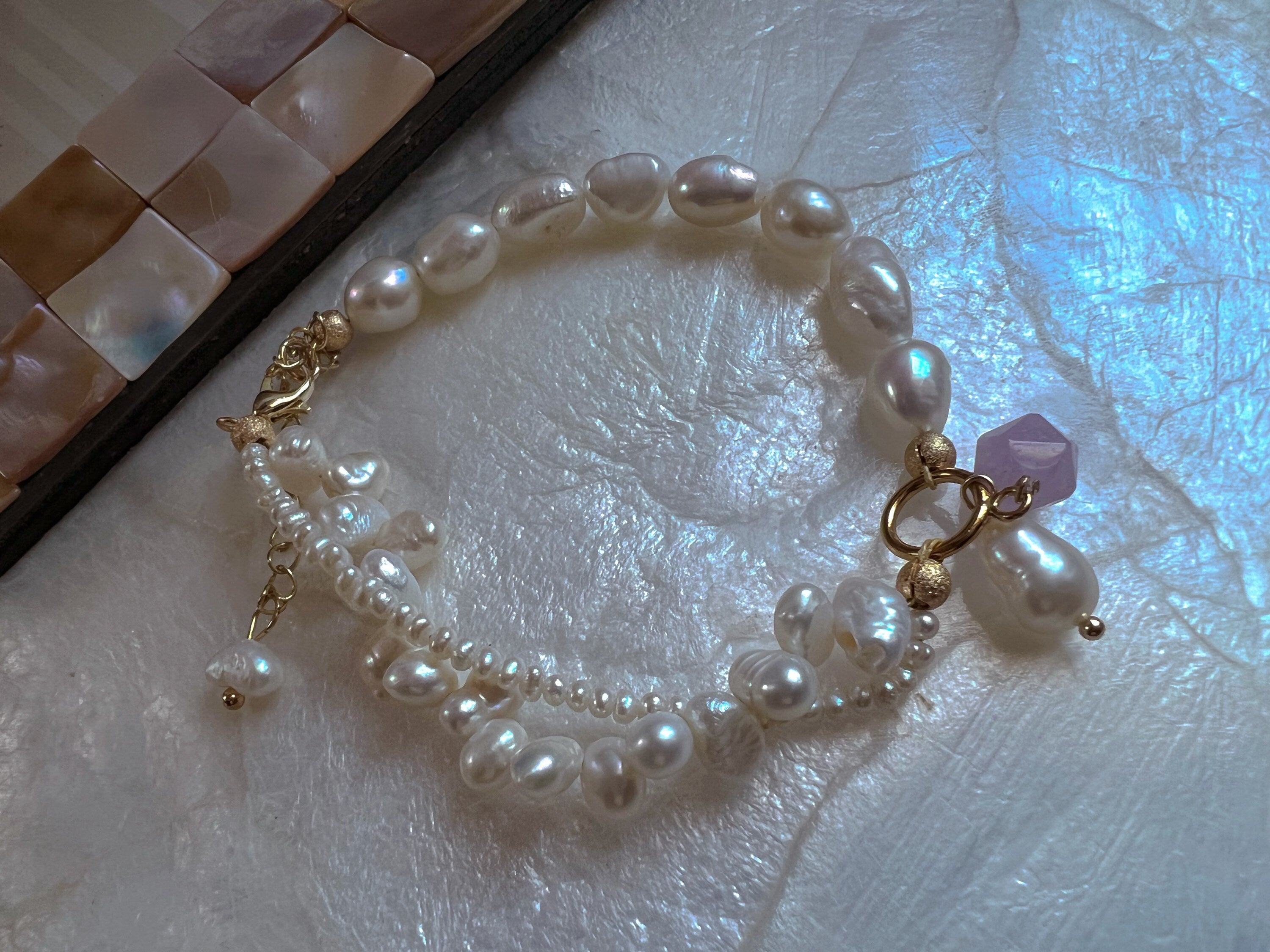 Baroque different shape freshwater pearl Dangle gemstone bracelet. Baroque pearl bracelet. Adorable bracelet. Boho bracelet. Valentines gift