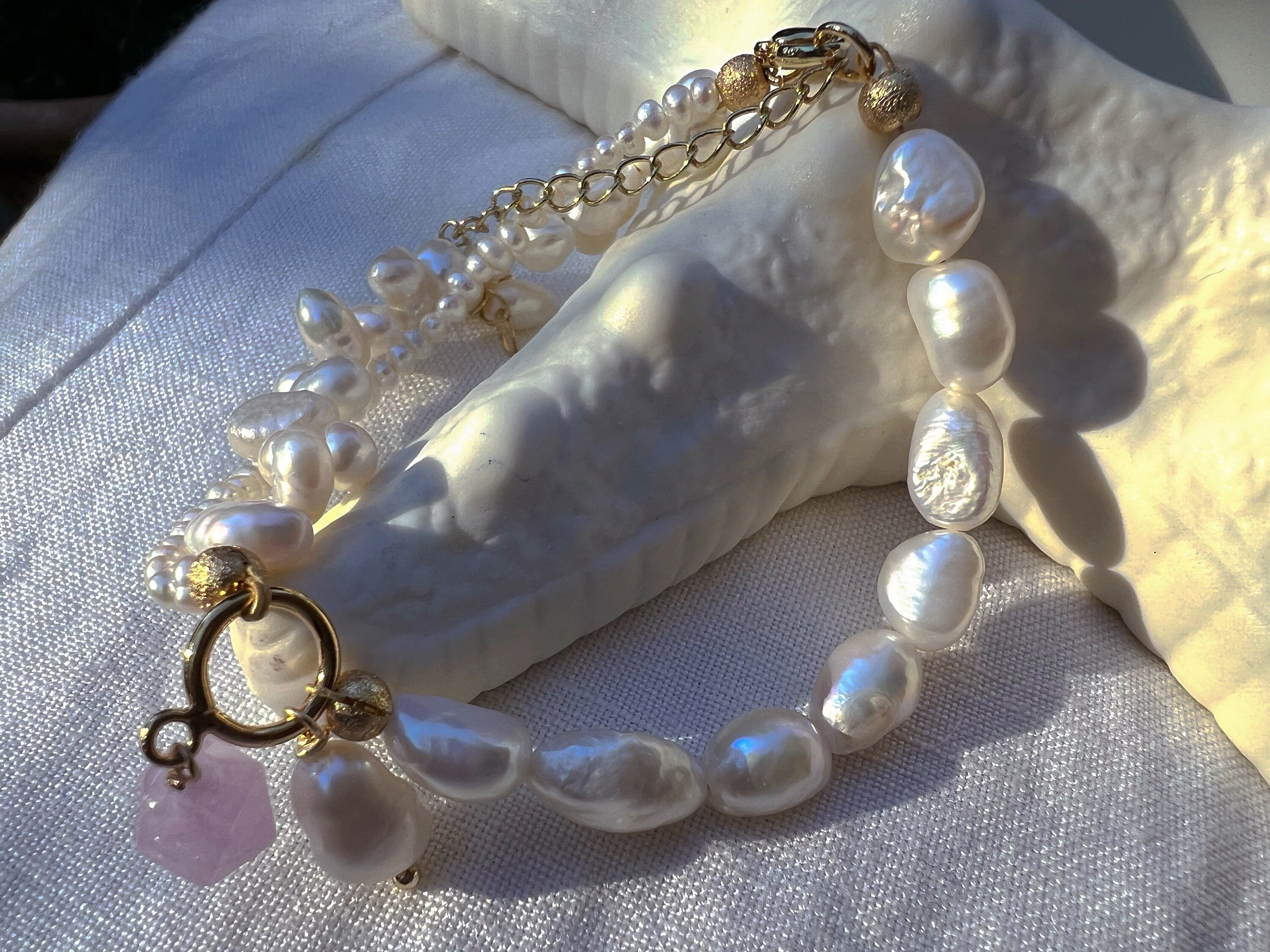 Baroque different shape freshwater pearl Dangle gemstone bracelet. Baroque pearl bracelet. Adorable bracelet. Boho bracelet. Valentines gift