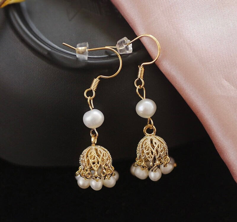 Baroque Pearl Shell Earrings, Gold Seashell Studs, Mermaidcore Jewelry, Coastal Grandma Aesthetic.