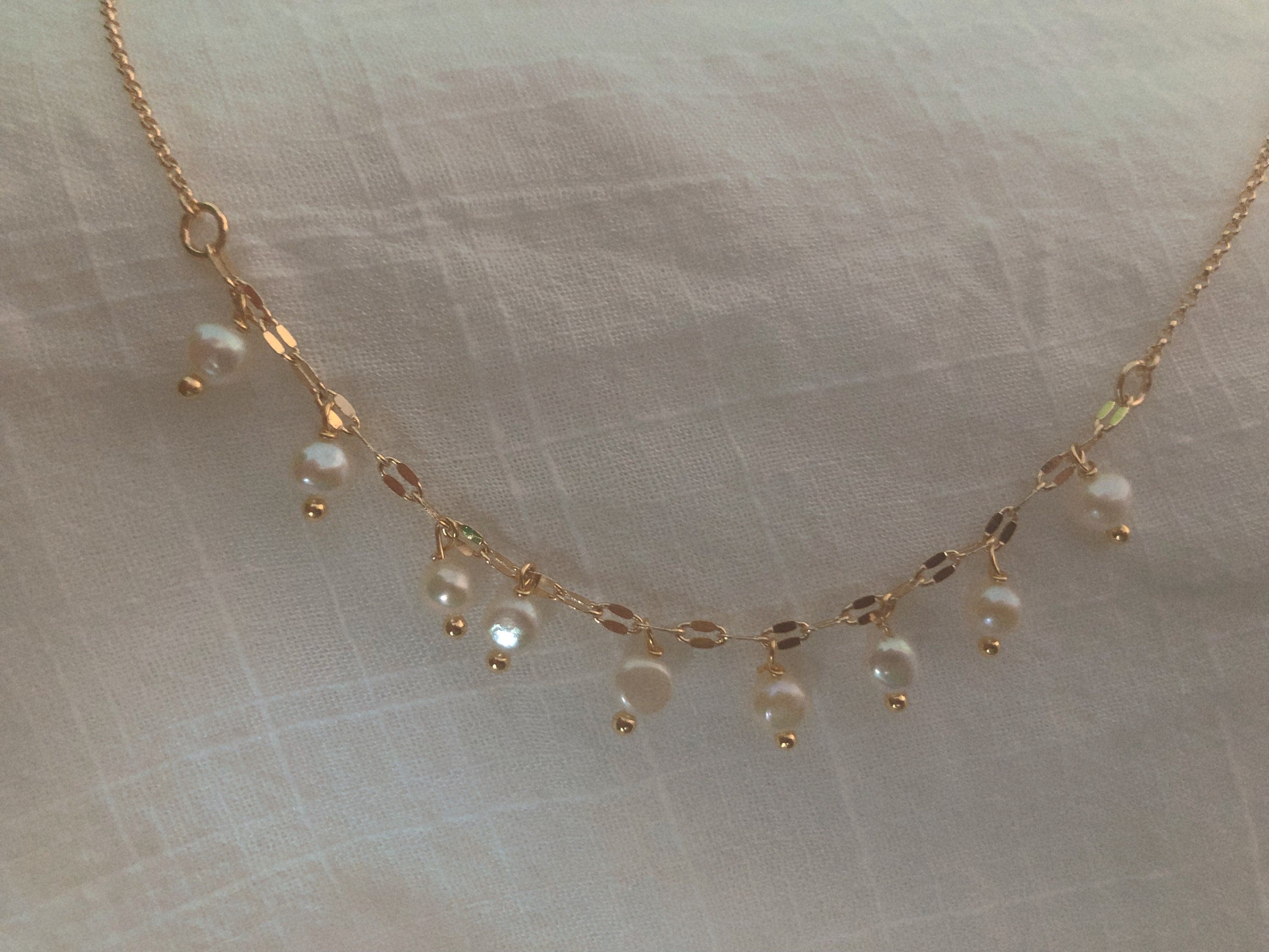 Freshwater pearl multiple-chain choker necklace. Tiny Pearl fringe necklace. drop necklace. Station choker. Dainty necklace. Gift for her