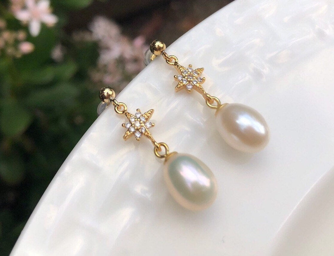 14K gold filled high quality freshwater pearl ZC necklace. Dainty earring/necklace. Bridal necklace. Wedding jewelry set