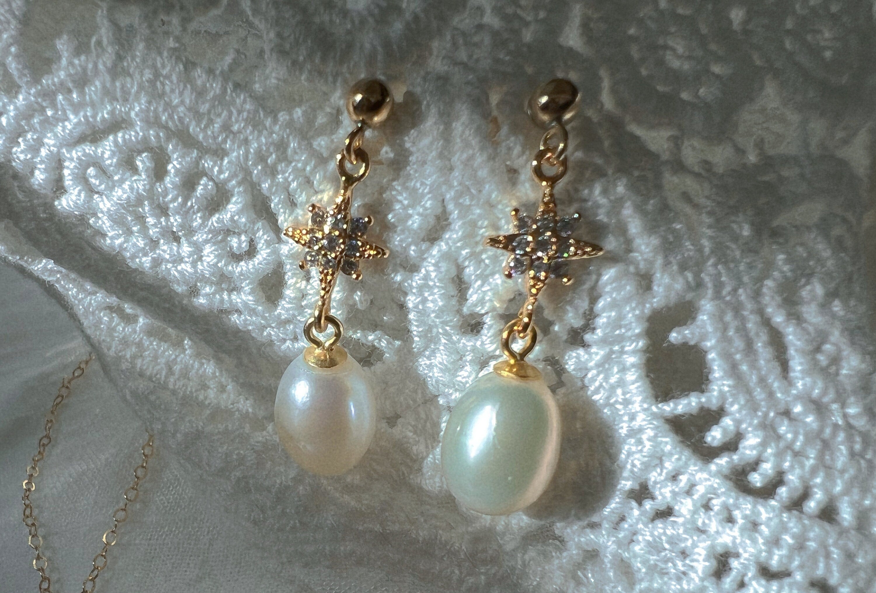 14K gold filled high quality freshwater pearl ZC necklace. Dainty earring/necklace. Bridal necklace. Wedding jewelry set