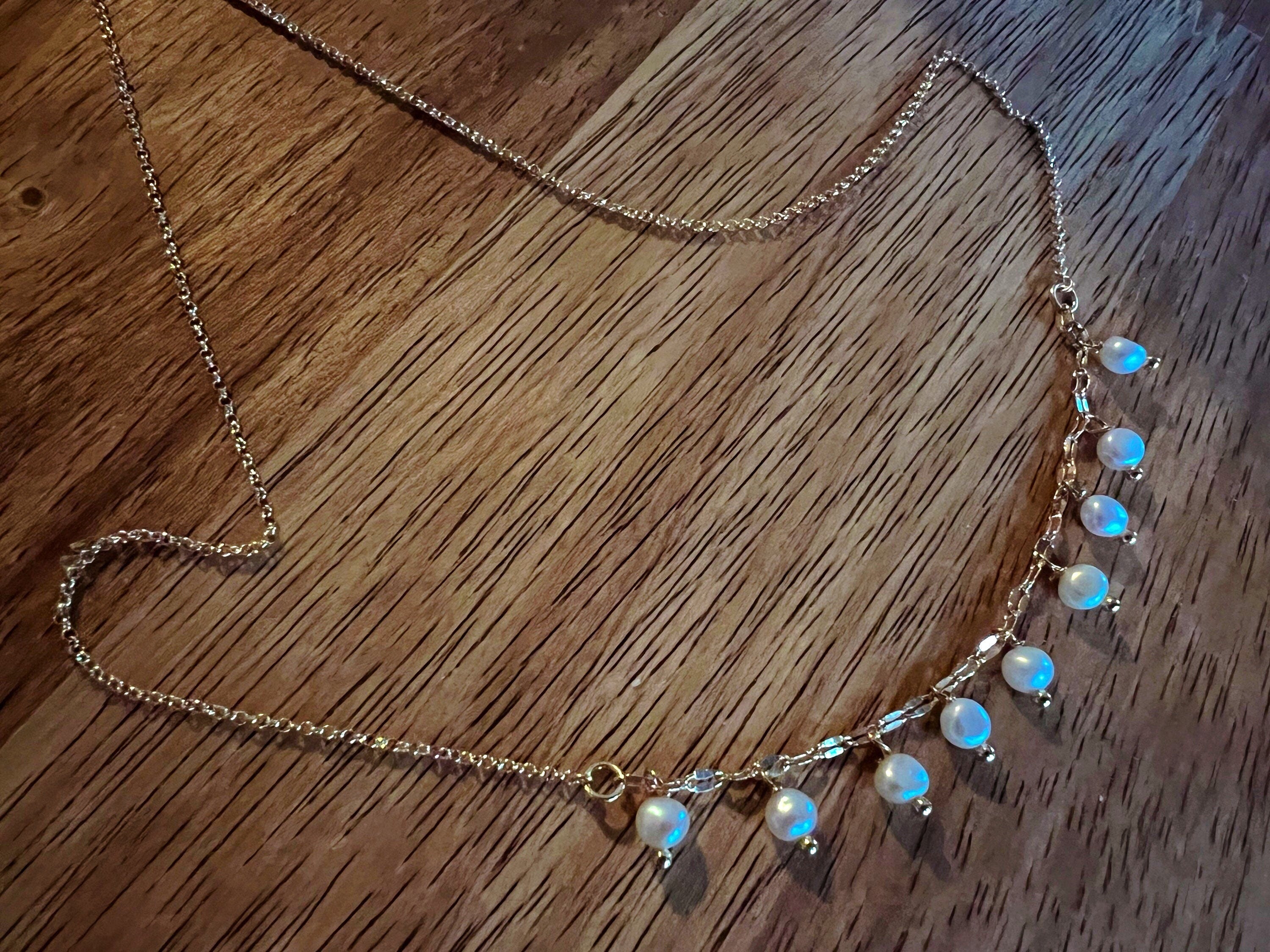 Freshwater pearl multiple-chain choker necklace. Tiny Pearl fringe necklace. drop necklace. Station choker. Dainty necklace. Gift for her
