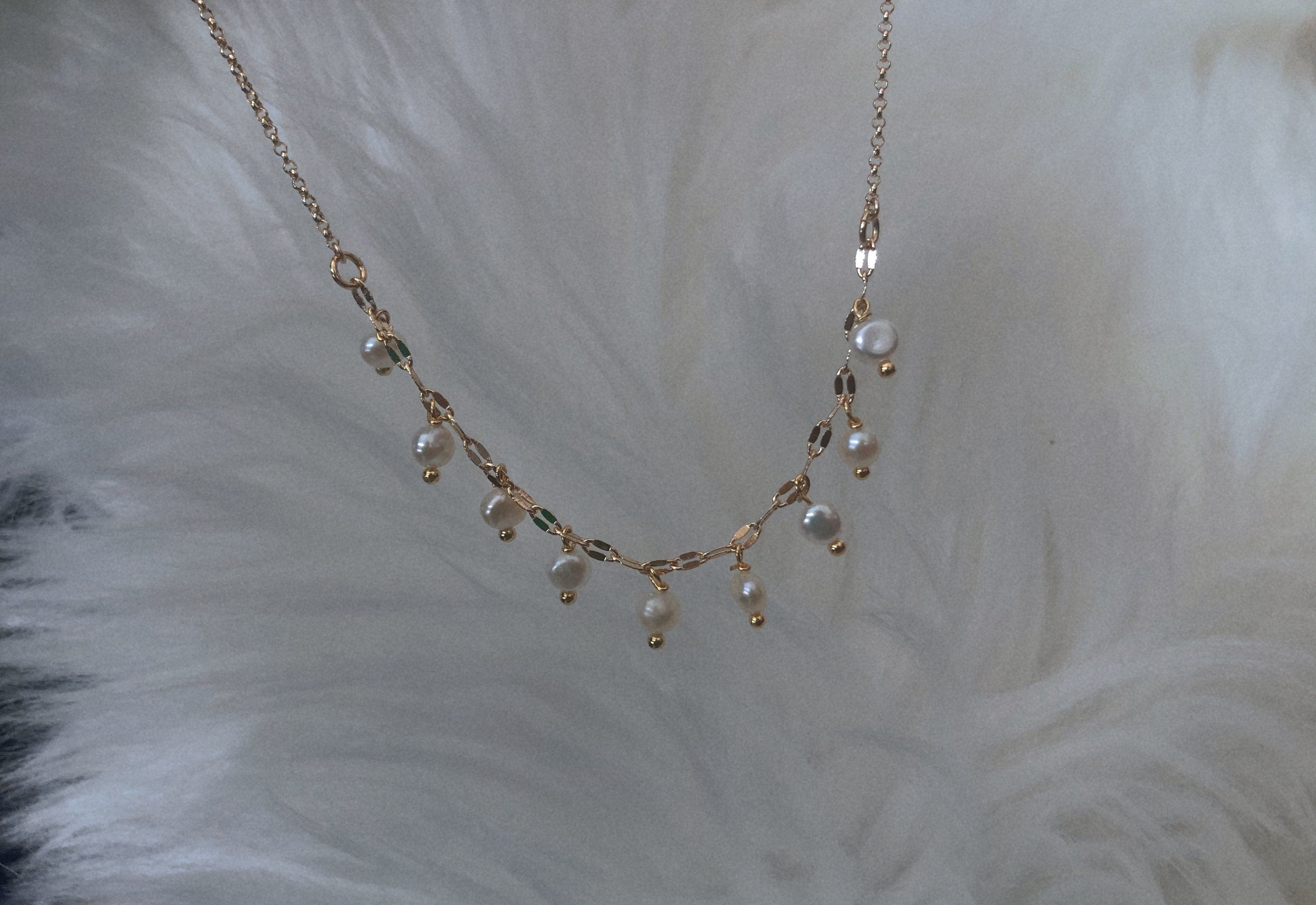 Freshwater pearl multiple-chain choker necklace. Tiny Pearl fringe necklace. drop necklace. Station choker. Dainty necklace. Gift for her