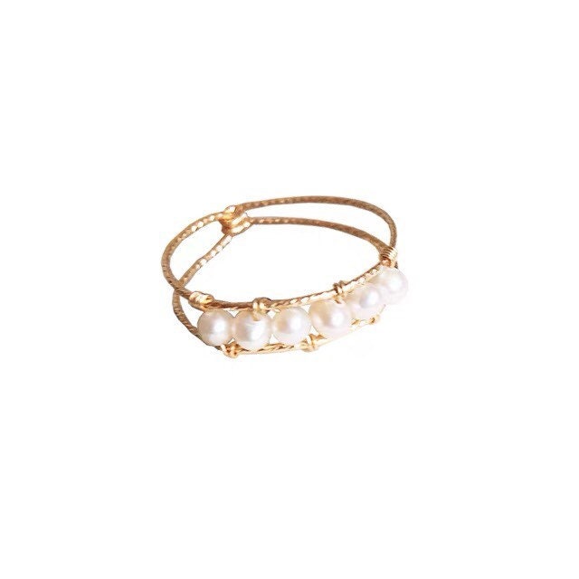 14K Gold Filled Freshwater Pearl Wire Wrapped Ring