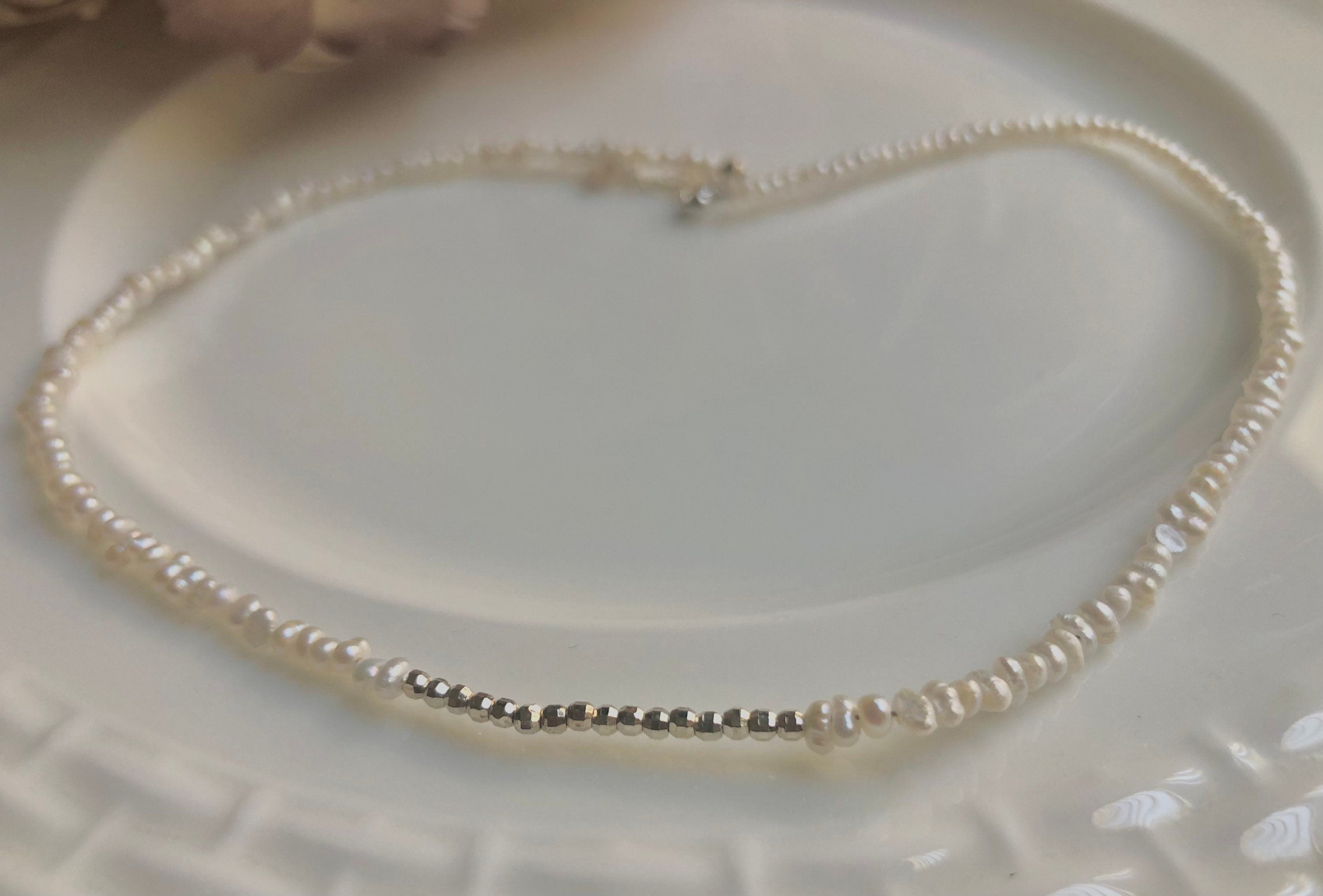 Freshwater baby pearl with irregular gold beads necklace. Minimalist necklace. Elegant necklace. Gift for her. Sterling silver