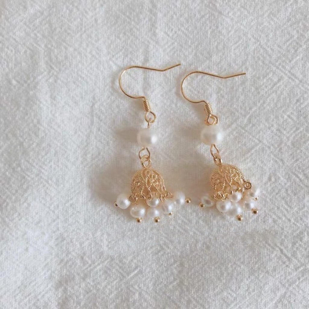 Baroque Pearl Shell Earrings, Gold Seashell Studs, Mermaidcore Jewelry, Coastal Grandma Aesthetic.