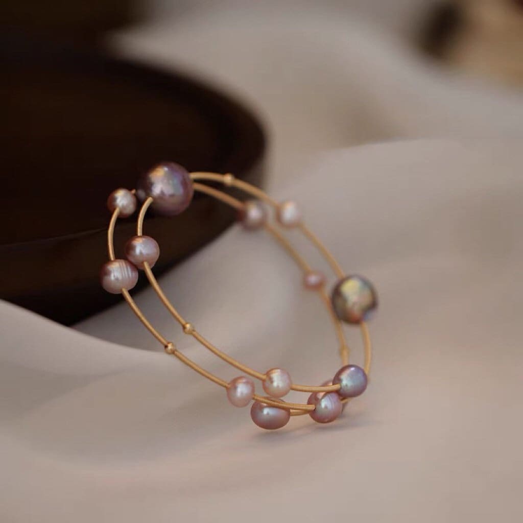 Freshwater baroque Pearl multiple color bangle. Open cuff flex dainty bracelet. Adorable bangle. Gift for her