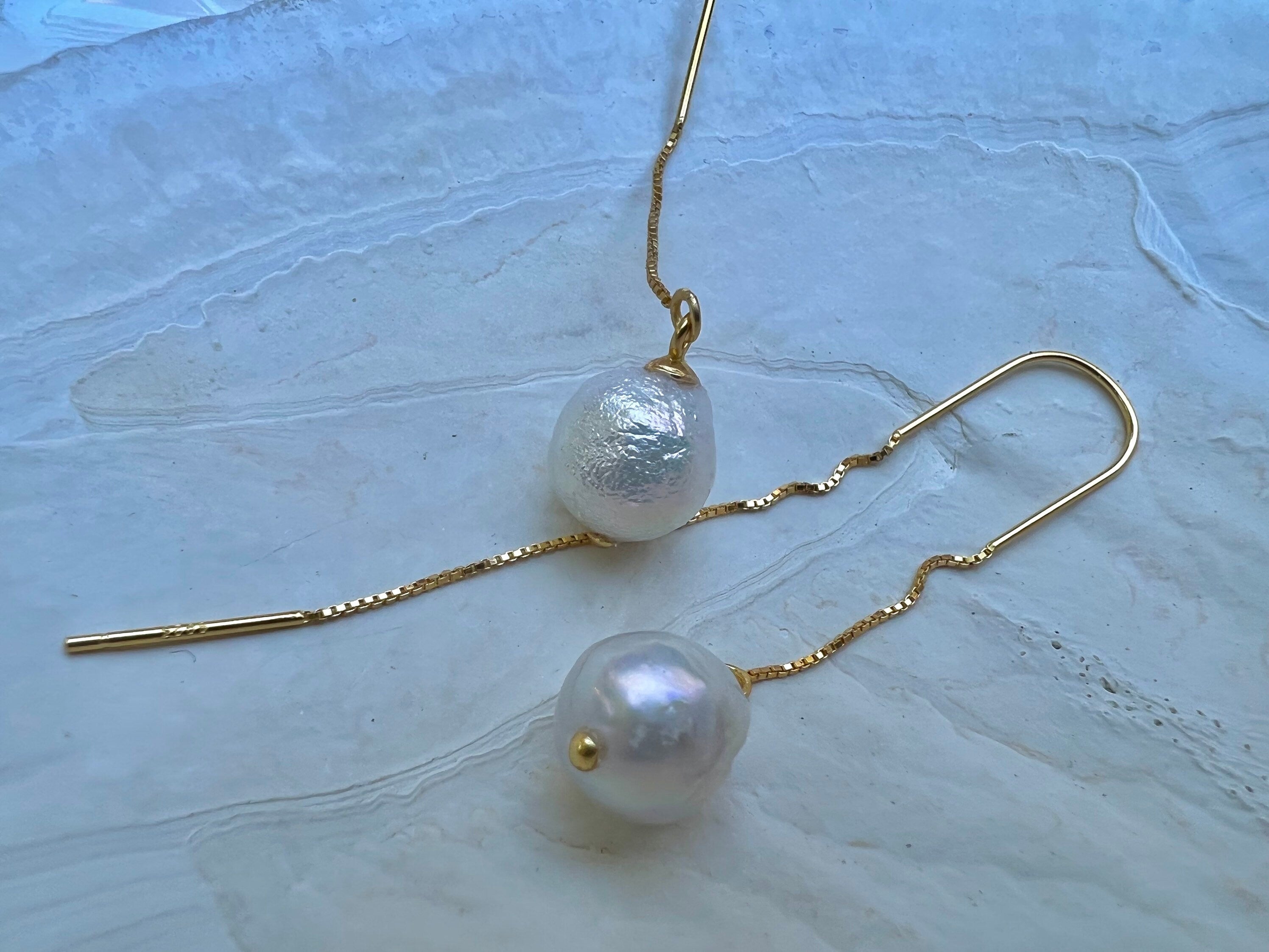Freshwater Baroque pearl dainty U shape threader. Freshwater pearl earrings. Bridal pearl earrings. Gift for her