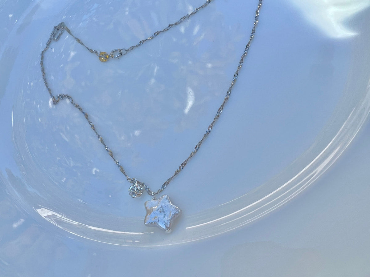 14K Gold Filled Baroque Star/Crescent Moon Dangle Necklace