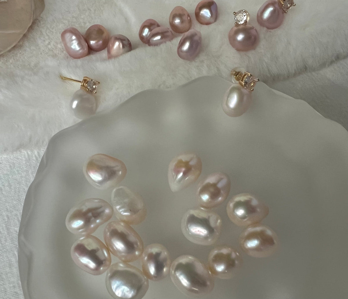 Clip On Baroque Pearl CZ Earrings
