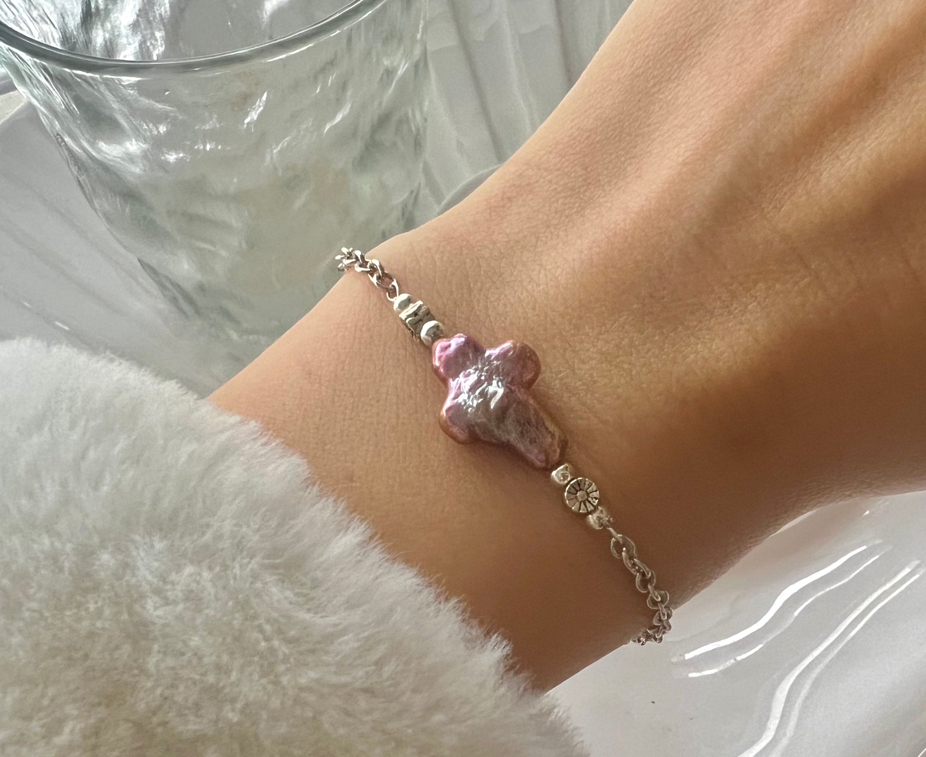 925 sterling silver Freshwater crossing shape baroque pearl bracelet. Elegant pearl bracelet. Everyday earrings/bracelet. Gift for her