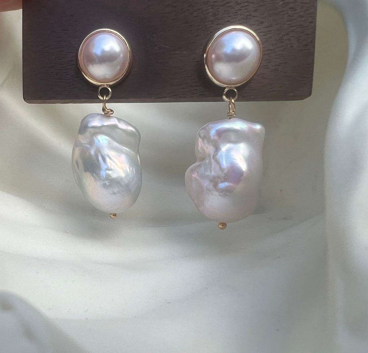 Freshwater Big Baroque Double Pearl Drop Earrings