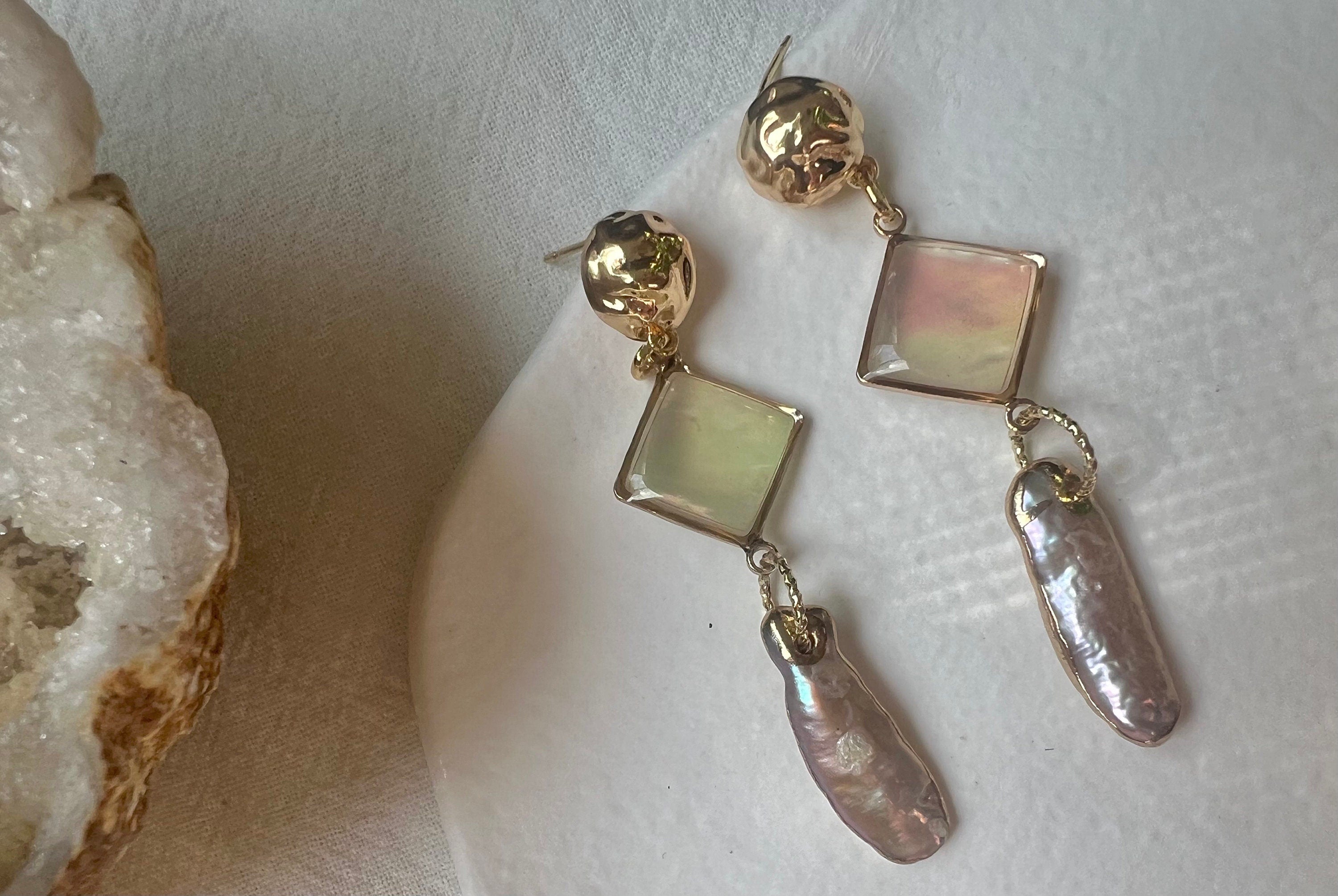 Genuine freshwater keshi pearl long dangle earrings. Bridal boho earrings. Art deco pearl earrings.