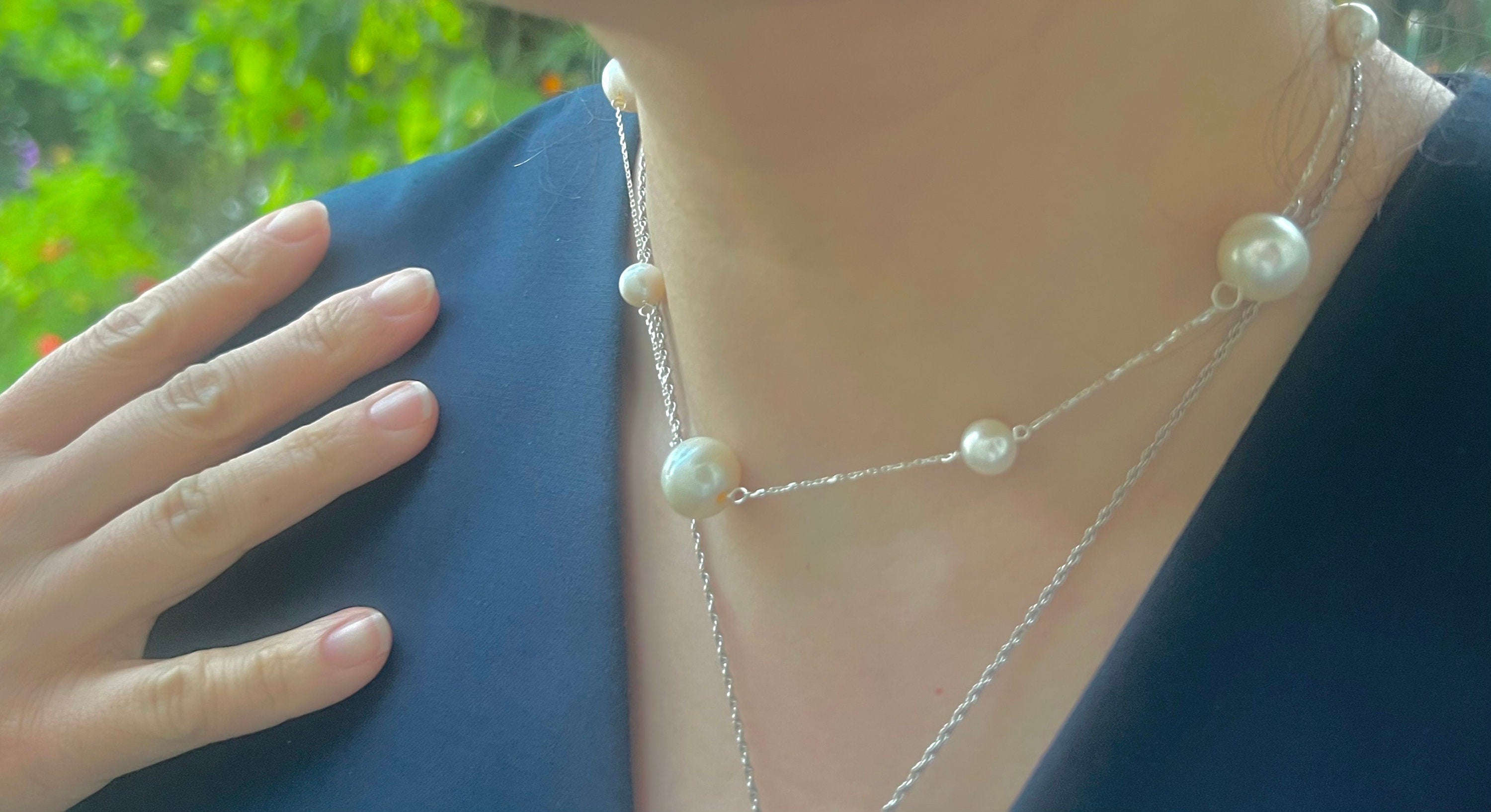 14K gold filled genuine multi-shape freshwater pearl necklaces. Adjustable freshwater pearl choker necklace. Baroque pearl necklace.