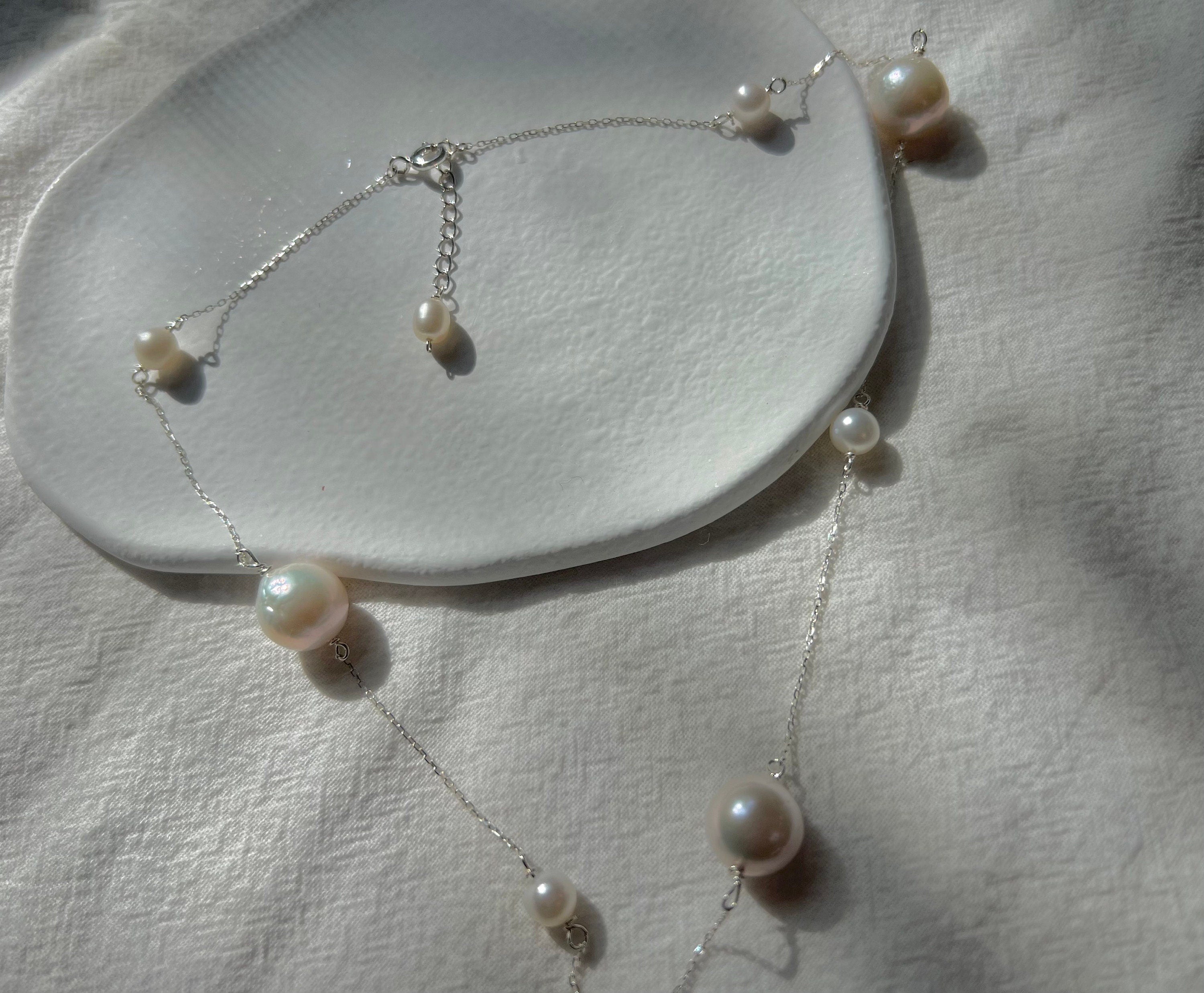 14K gold filled genuine multi-shape freshwater pearl necklaces. Adjustable freshwater pearl choker necklace. Baroque pearl necklace.
