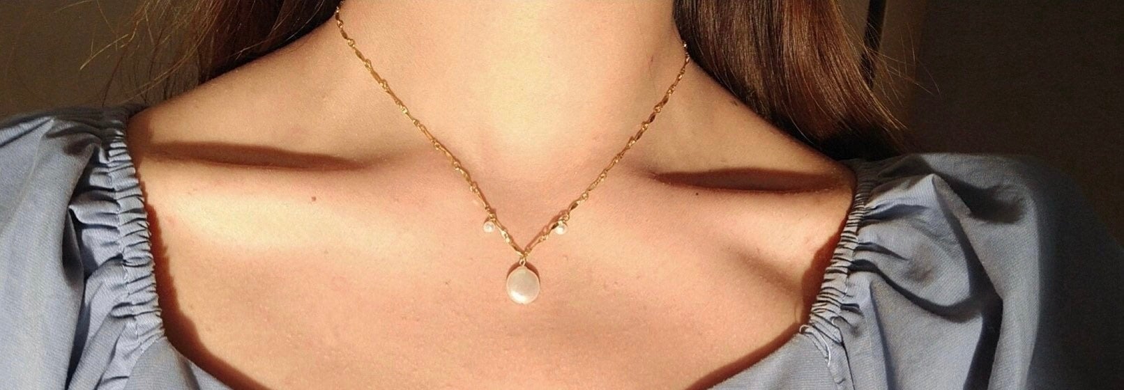 14K gold filled freshwater keshi pearl vintage style necklace. Art nouveau chain necklace. Art Deco necklace. Bridal boho necklace.