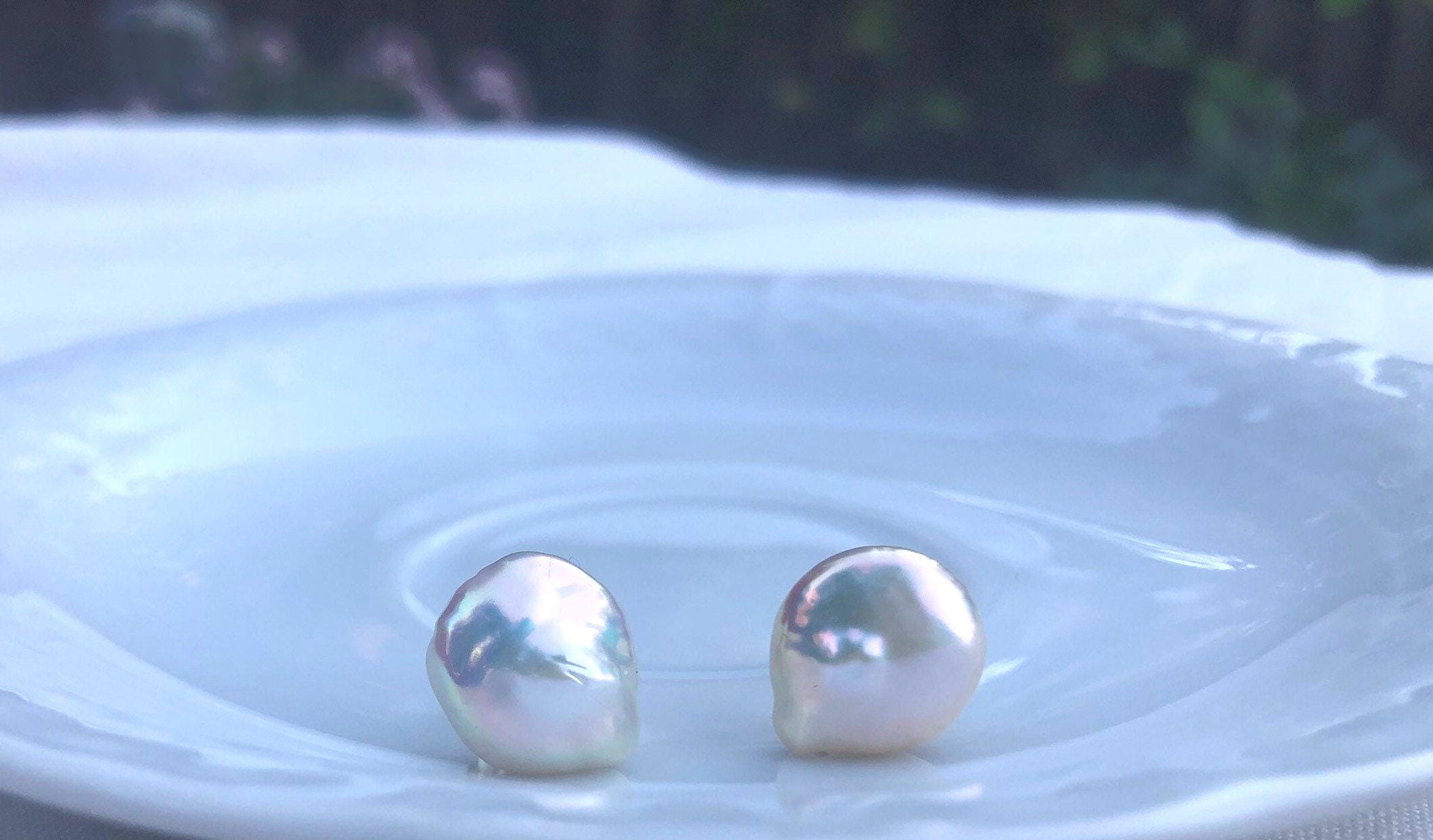 14K gold filled baroque AAAA Keshi pearl stud earring/ring. High luster Coin earring/ring. Metallic reflection pearl ring. Wedding.