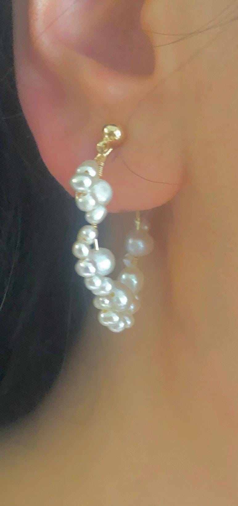 14K gold filled stud pearl earring. Clip on/ear stud earring. Bridesmaid gift. Boho wedding pearl huggie earring. Bridal earring.