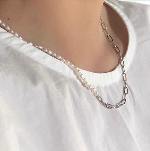 14K gold filled Half freshwater pearl chain layered chocker.Double layered  pearl necklace. Multi strand pearl long necklace.