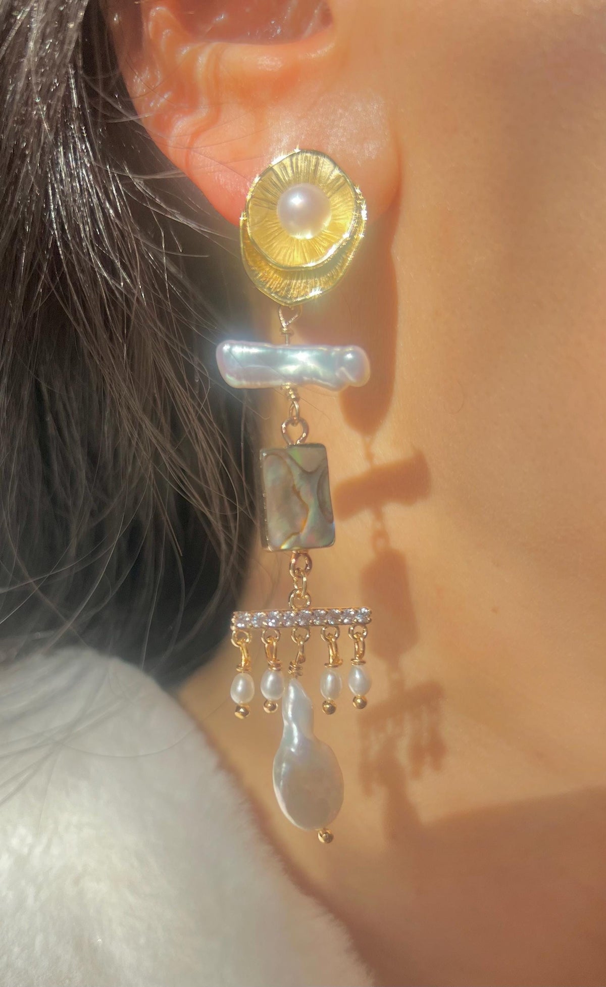Baroque Pearl Long Dangle Star Earrings