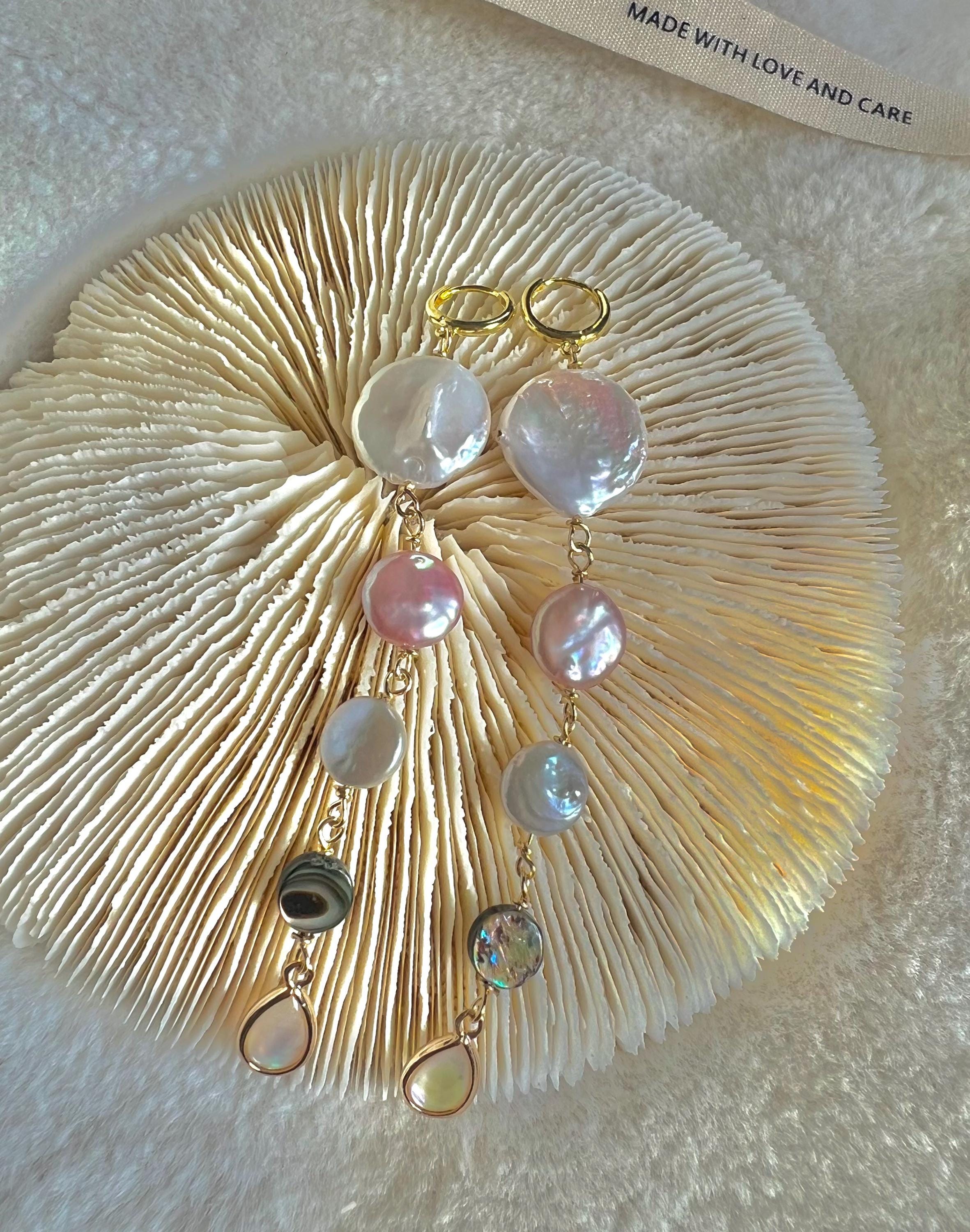 Baroque pearl multi- colored dangle earring. Candy earring. Chandelier 4 tier earrings. Gold tone with long beads.