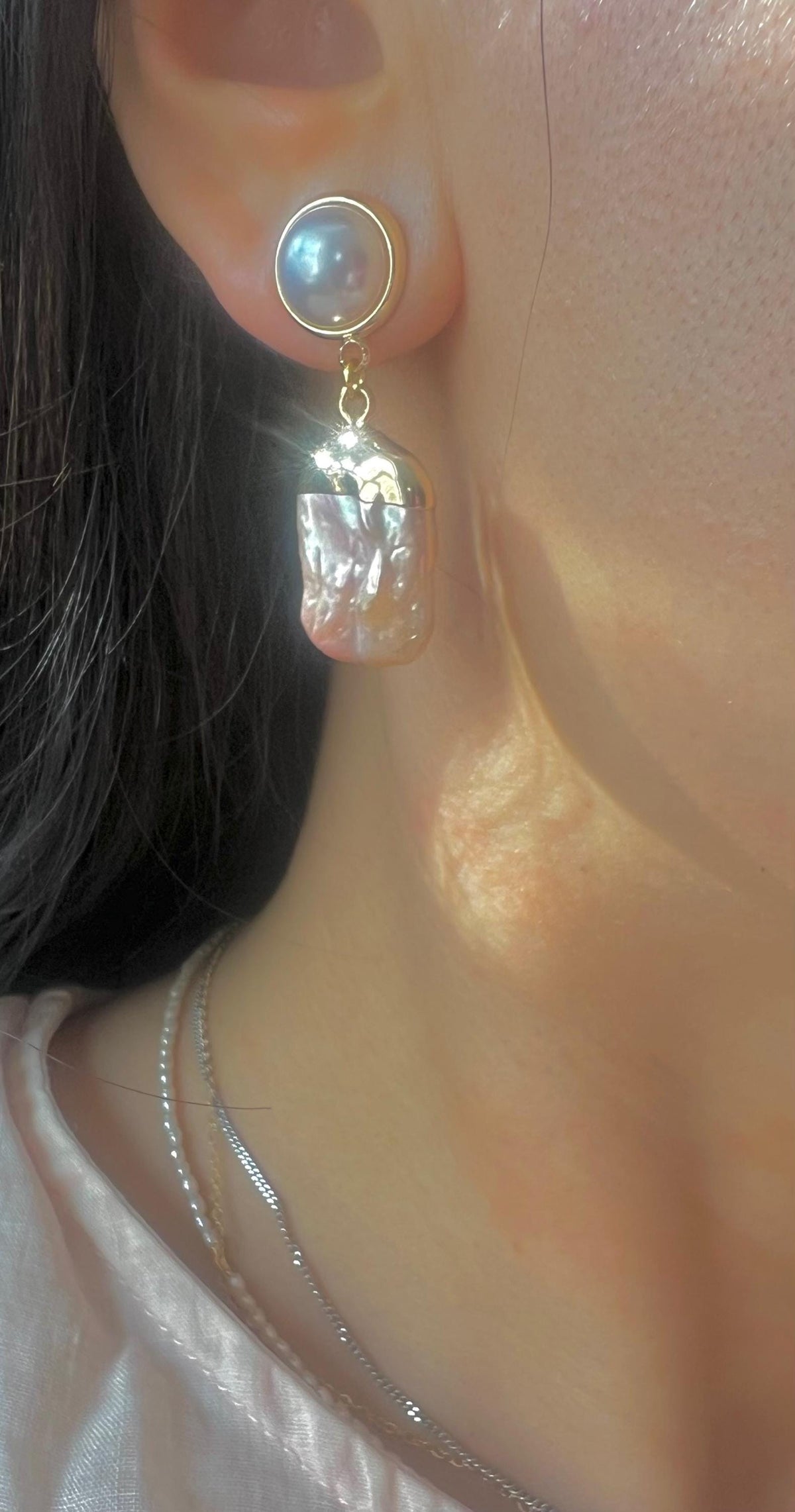 French Style Baroque Big Coin Pearl Earrings