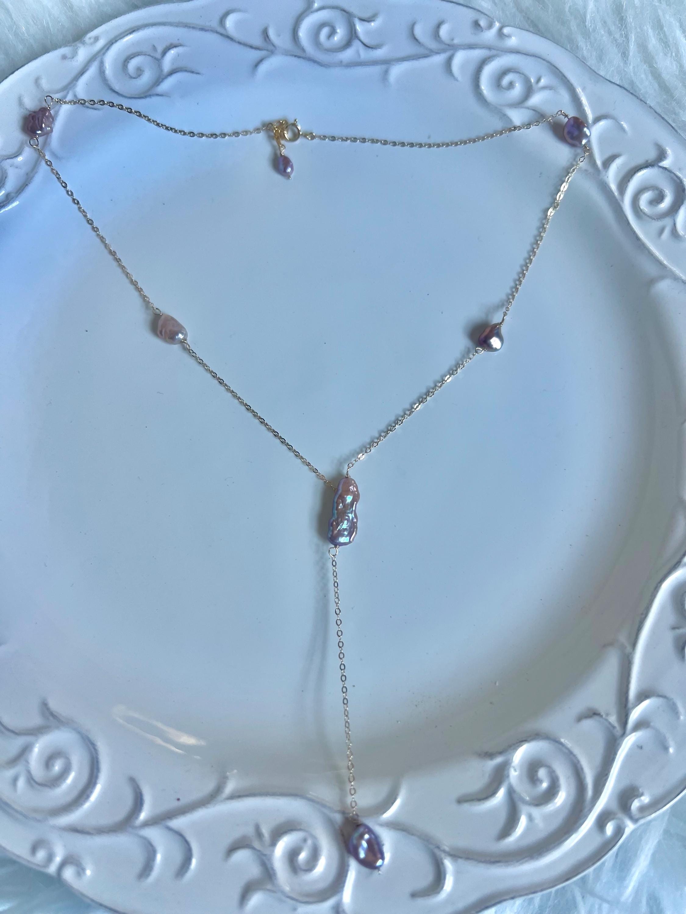 14K gold filled Freshwater baroque nugget pearl Y necklace. Minimalist necklace. Chic necklace. Boho wedding necklace. Gift for her