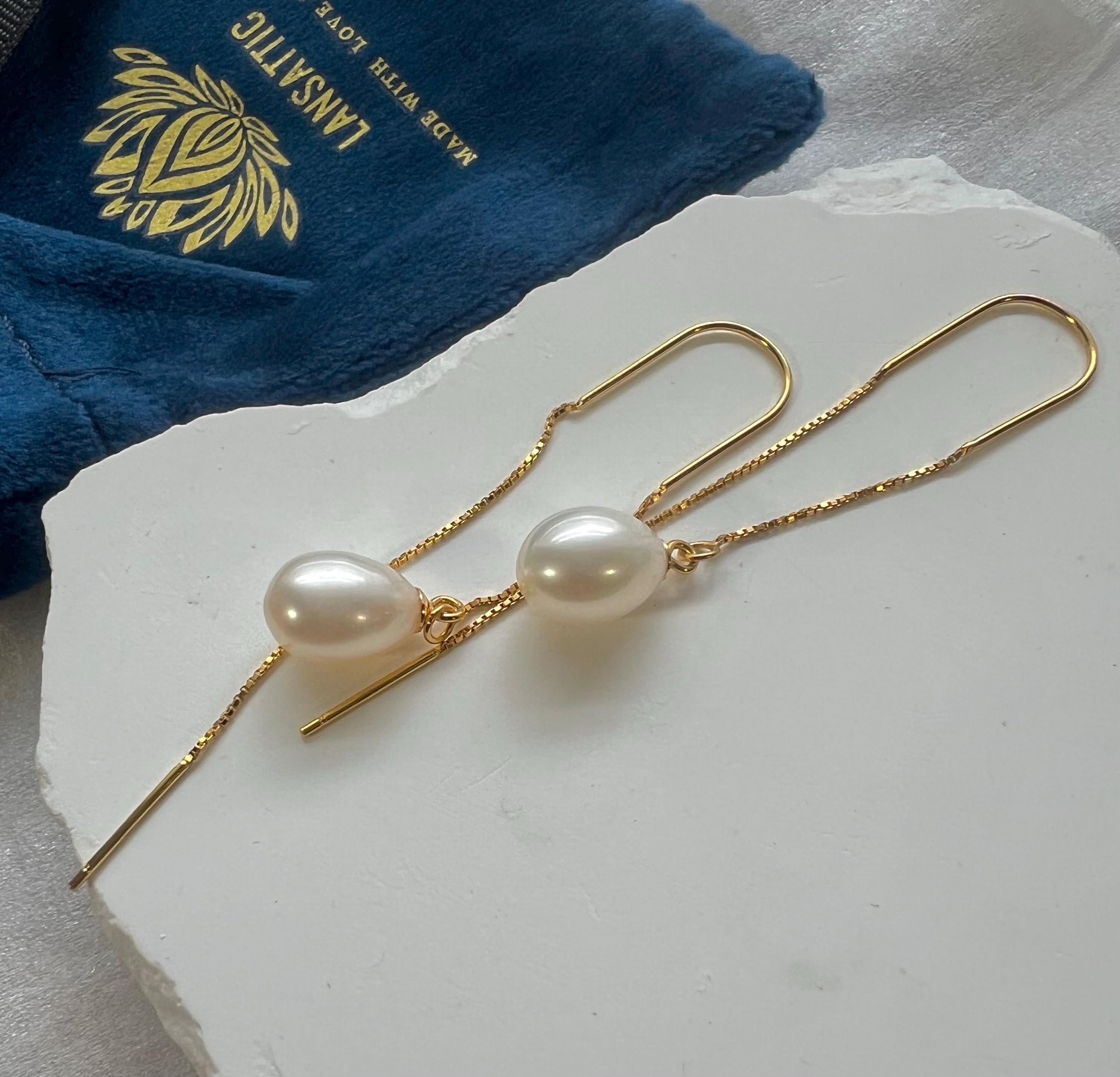 Freshwater Baroque pearl dainty U shape threader. Freshwater pearl earrings. Bridal pearl earrings. Gift for her