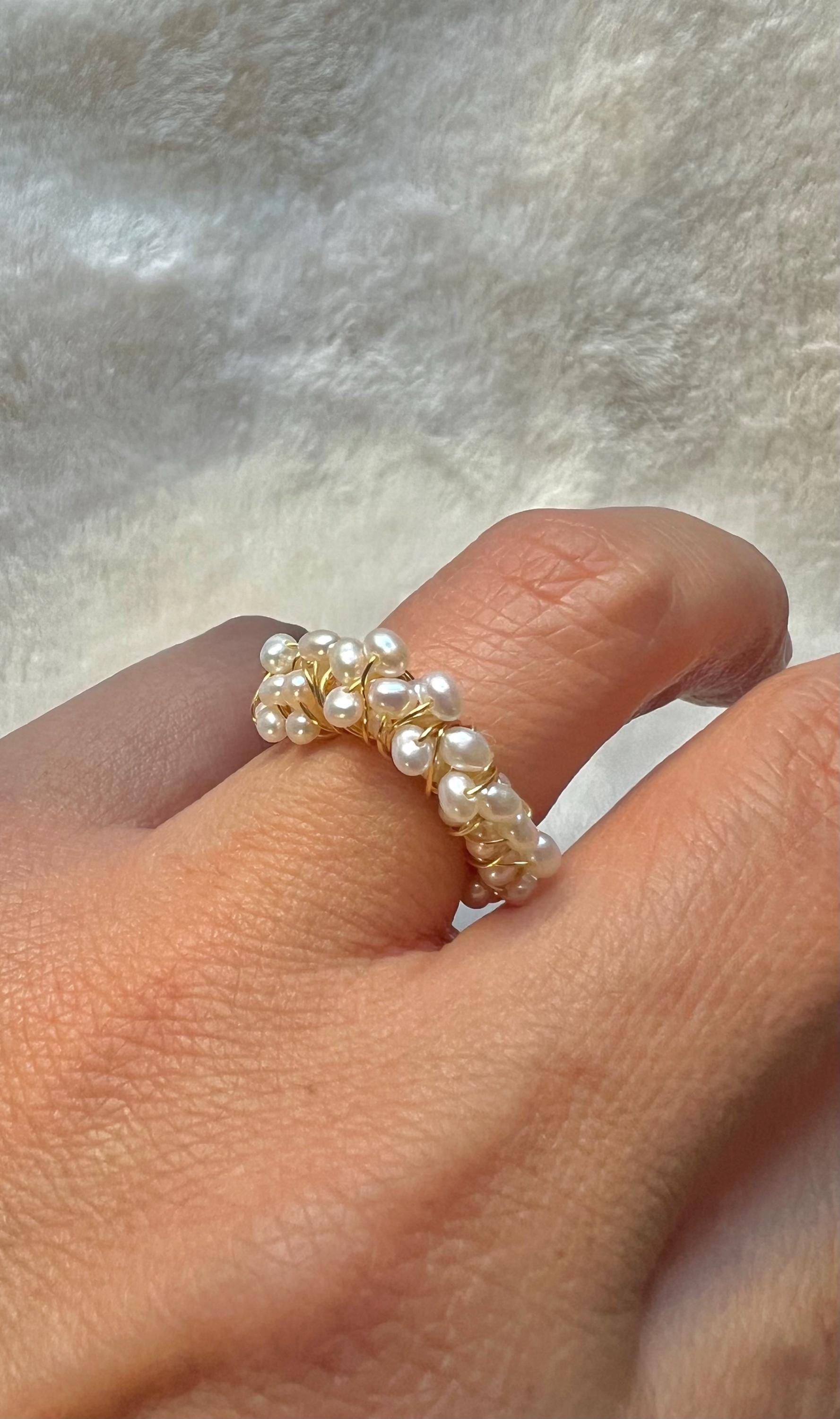 14K gold filled freshwater pearl ring. wire wrapped tiny pearl ring. Bridesmaid gift. elegant ring. adjustable ring. Gift for her.