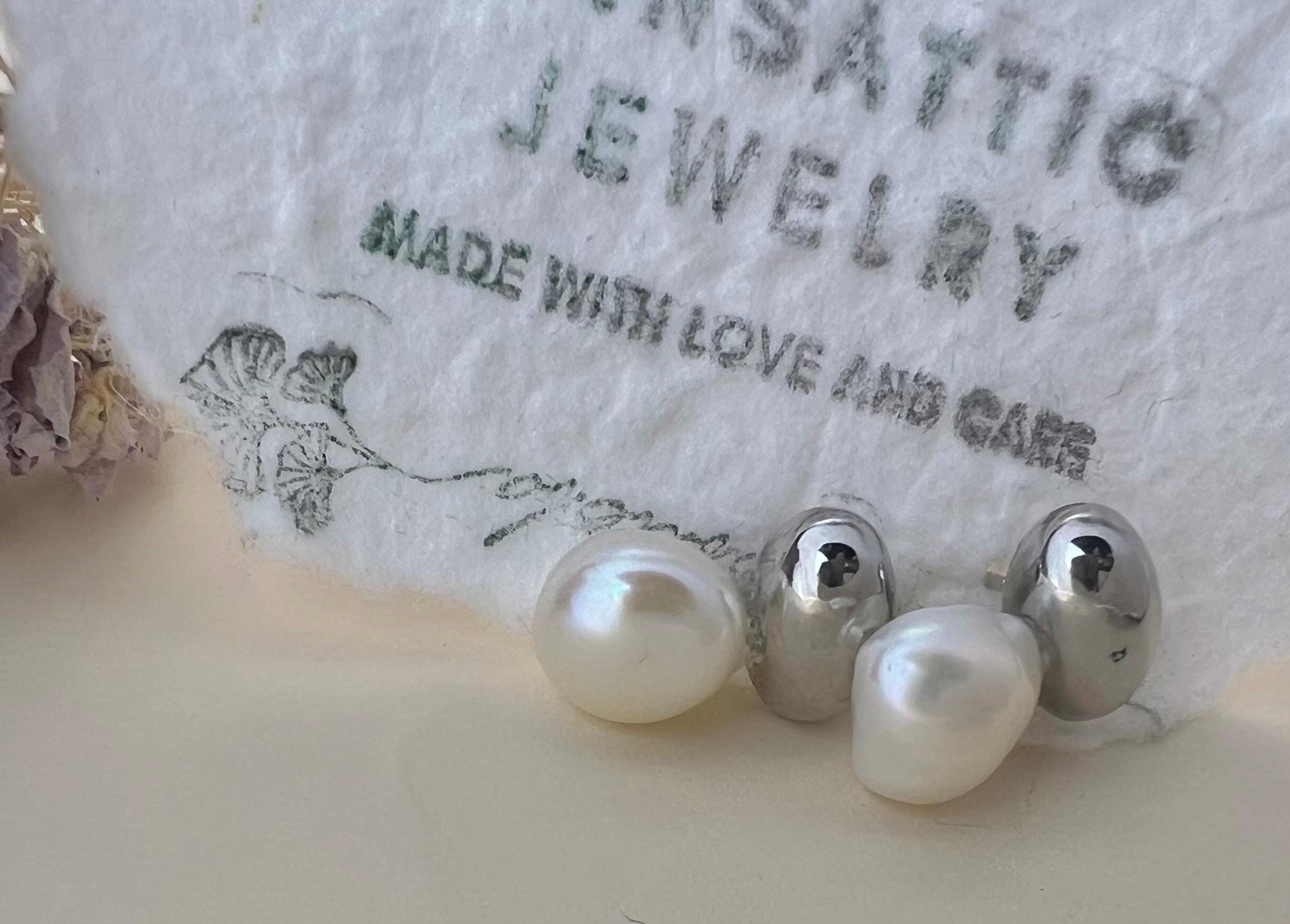 Irregular Pearl Studs, Scandi Style Jewelry, Organic Shape Earrings, Polished Silver Pebble Studs, Quiet Luxury Accessories.
