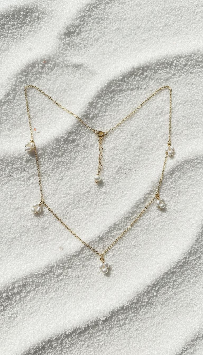 Gold filled Freshwater pearl flower necklace. Tiny Pearl fringe necklace. Tessle necklace. Station necklace. Dainty necklace. Gift for her