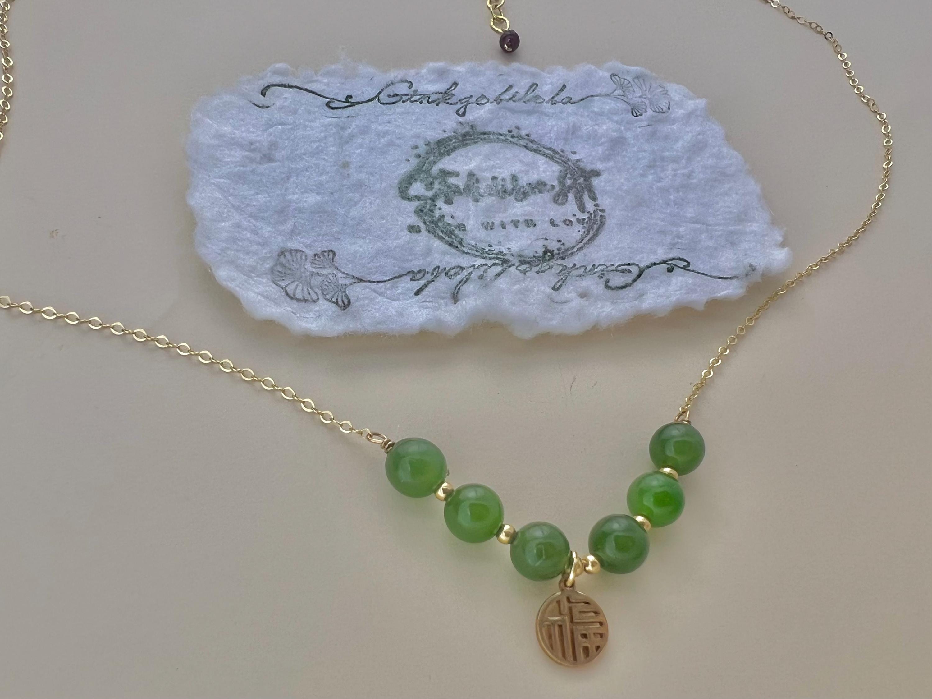 Dainty Green Jade Necklace • 6 Tiny Jade Beads on Gold Chain • Gold filled Minimalist Choker • Lucky Jade Jewelry Gift for Her