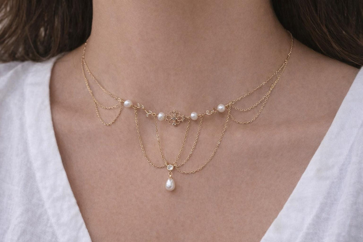 Vintage Style Freshwater Pearl Filigree Necklace