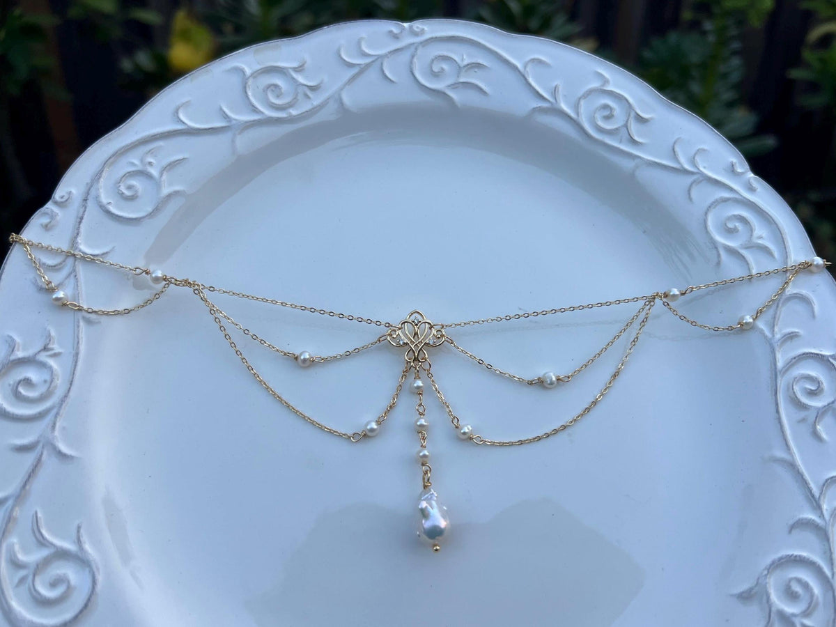 Vintage Style Freshwater Pearl Filigree Necklace