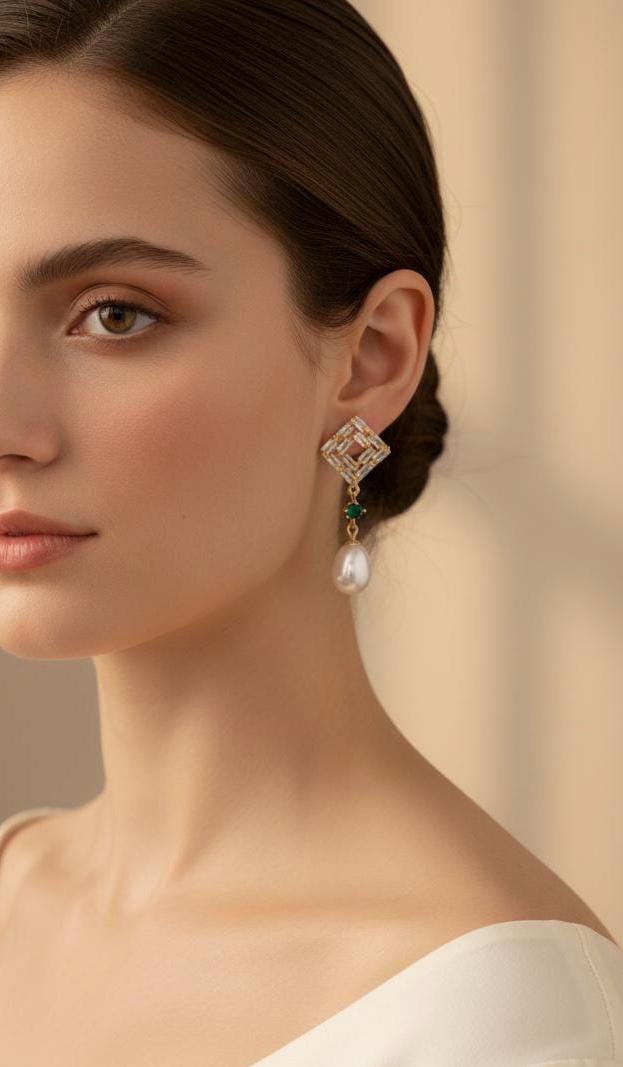 14K gold filled Victoria style elegant genuine pearl dainty earring. delicate zircon earring. France style design Swarovski earring