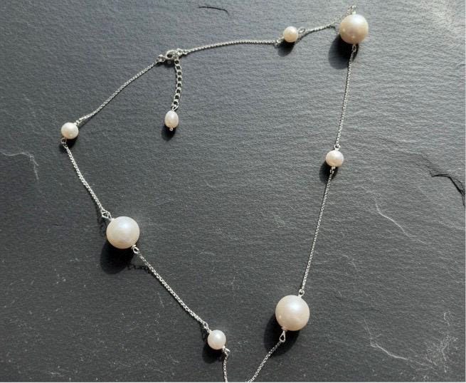 14K gold filled genuine multi-shape freshwater pearl necklaces. Adjustable freshwater pearl choker necklace. Baroque pearl necklace.