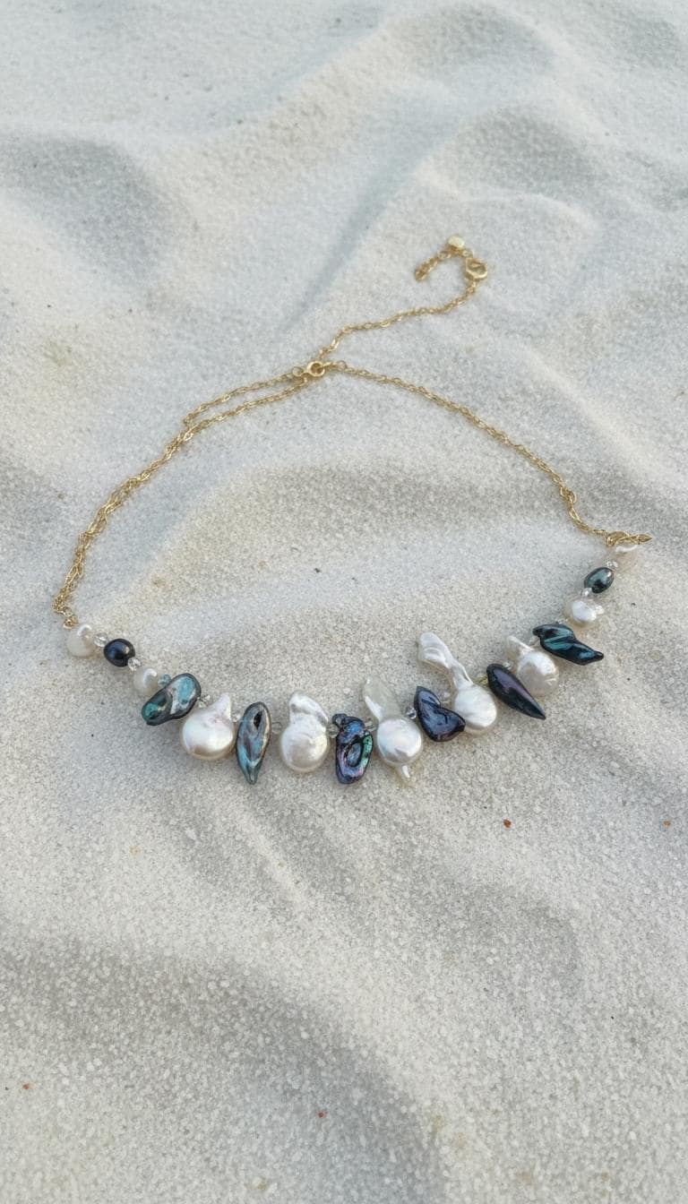 14K gold filled genuine multi-shape multi-color freshwater pearl necklaces.Pearl choker necklace. Peacock pearl necklace.