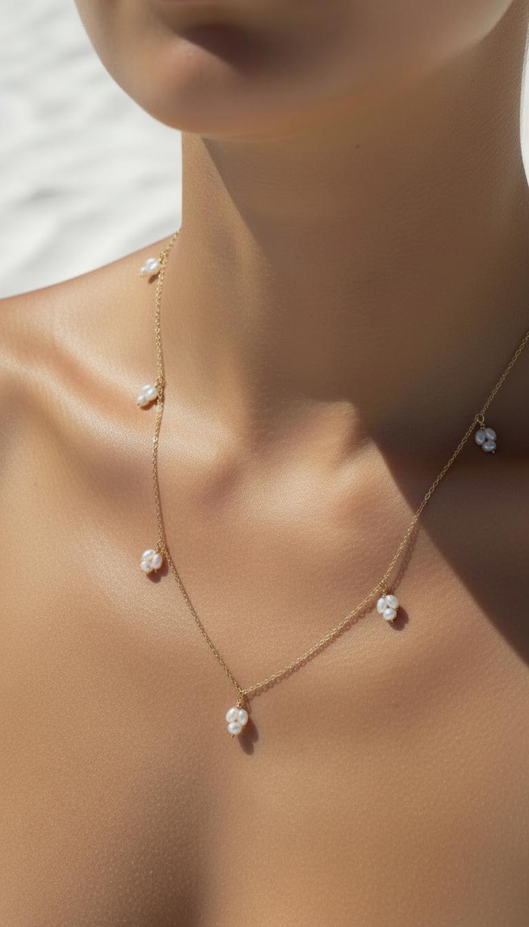 Gold filled Freshwater pearl flower necklace. Tiny Pearl fringe necklace. Tessle necklace. Station necklace. Dainty necklace. Gift for her