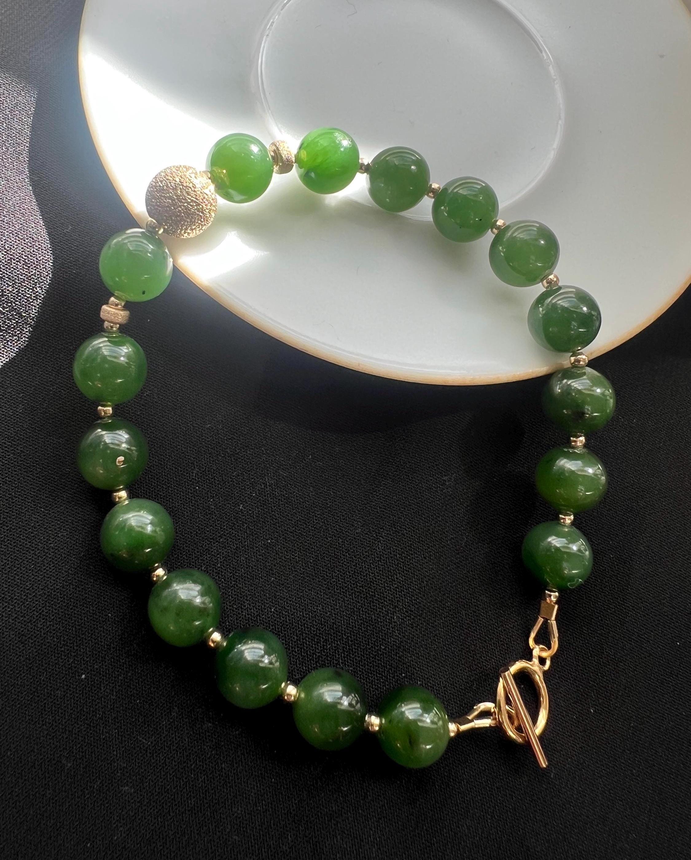 Natural Green Jade Bead Bracelet with 14k gold filled Gold Accent | Minimal Jade Jewelry