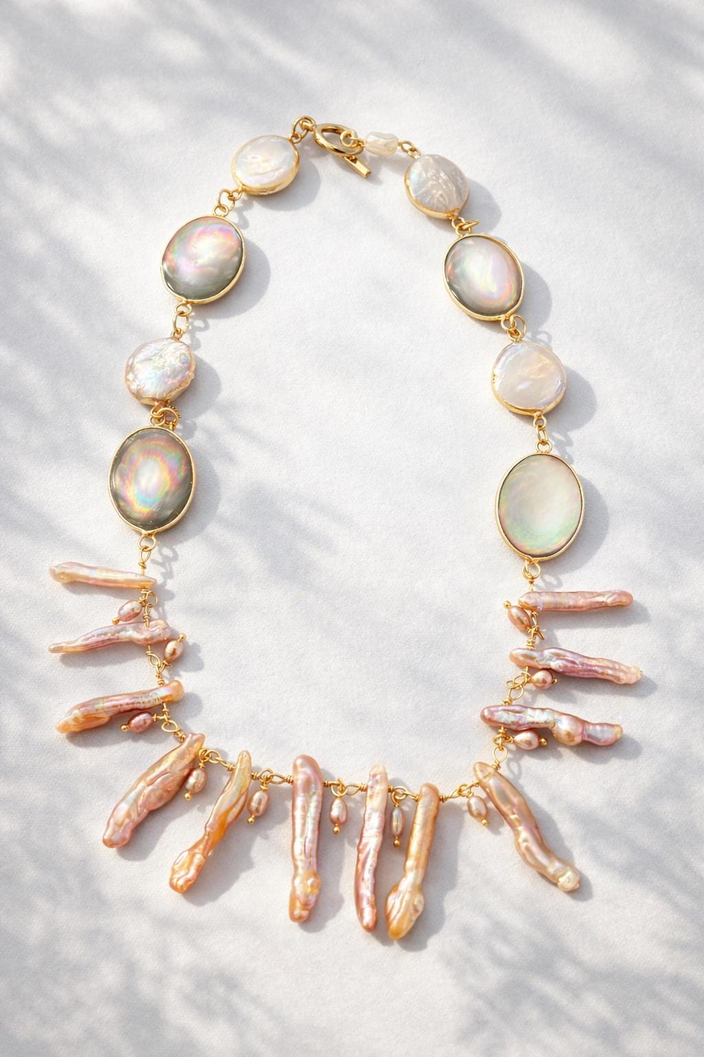 Baroque Pearl Statement Necklace, Ocean Inspired Jewelry, Pink Pearl Necklace, Mother of Pearl Necklace, Artisan Pearl Jewelry Gift for Her