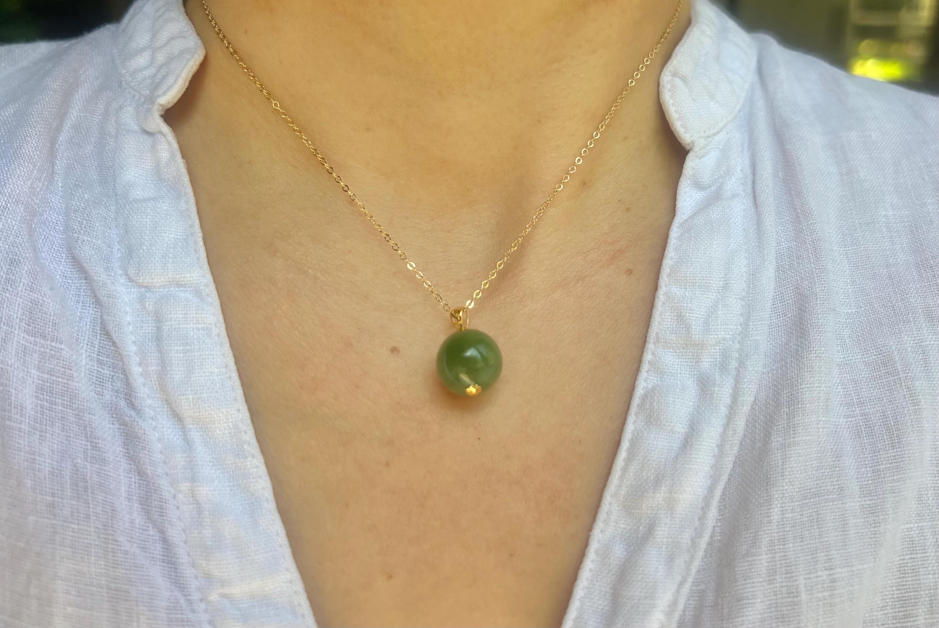 Green Jade Pendant Necklace 18K solid Gold | Minimalist Jade Necklace | Small Jade Charm Necklace | Everyday Fine Jewelry | Gift for Her